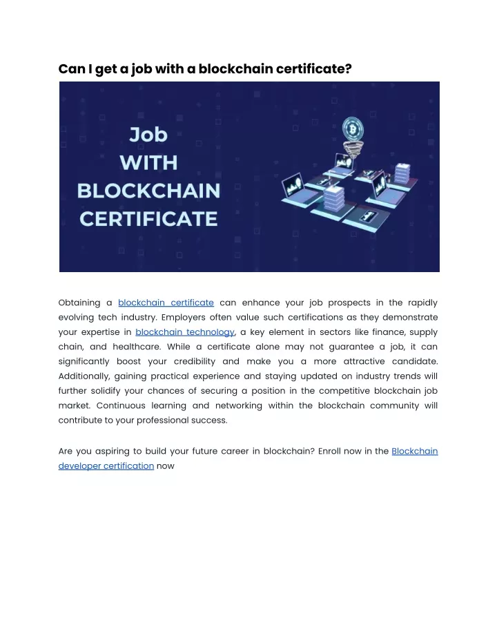 can i get a job with a blockchain certificate