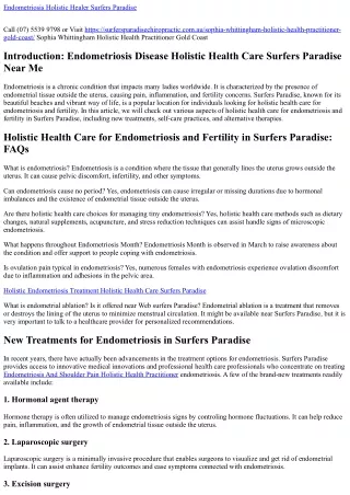 ACOG Endometriosis Holistic Health Care Surfers Paradise (07) 5539 9798
