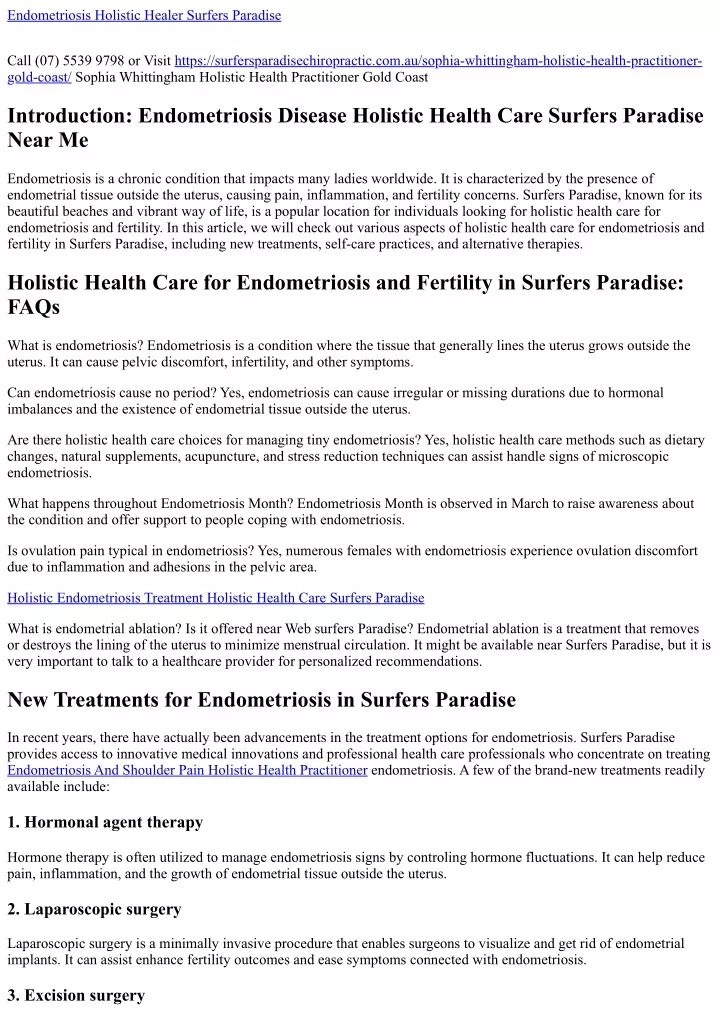 endometriosis holistic healer surfers paradise