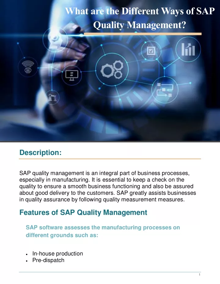 what are the different ways of sap quality