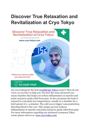 Discover True Relaxation and Revitalization at Cryo Tokyo