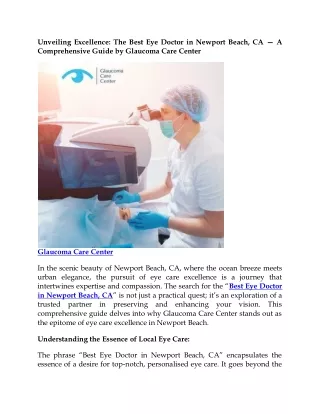Best Eye Doctor in Newport Beach, CA . . .