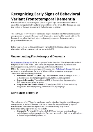 Recognizing Early Signs of Behavioral Variant Frontotemporal Dementia