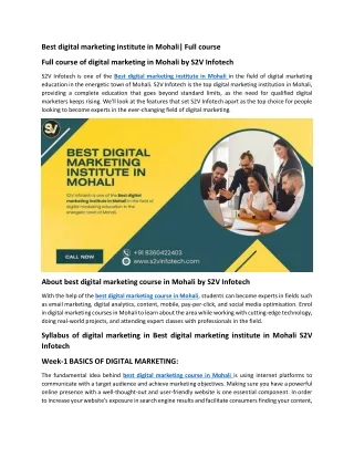 Best digital marketing institute in Mohali s2v