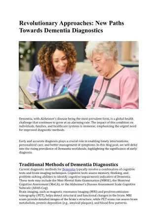 Revolutionary Approaches New Paths Towards Dementia Diagnostics