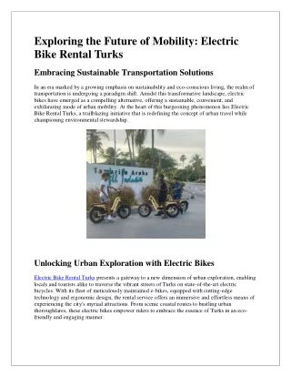 Unlocking Urban Exploration with Electric Bikes