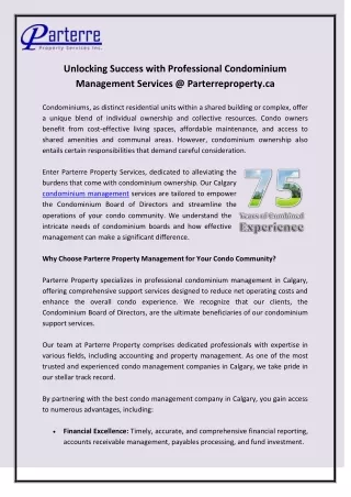 Unlocking Success with Professional Condominium Management Services @ Parterreproperty.ca