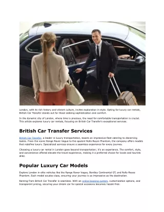 Luxury Car Rentals in London with British Car Transfer