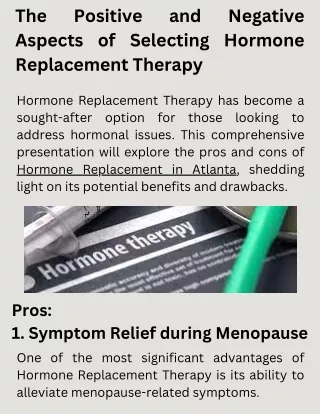 The Positive and Negative Aspects of Selecting Hormone Replacement Therapy