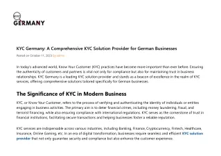 KYC Germany: A Comprehensive KYC Solution Provider for German Businesses