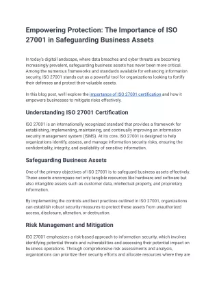 Empowering Protection_ The Importance of ISO 27001 in Safeguarding Business Assets