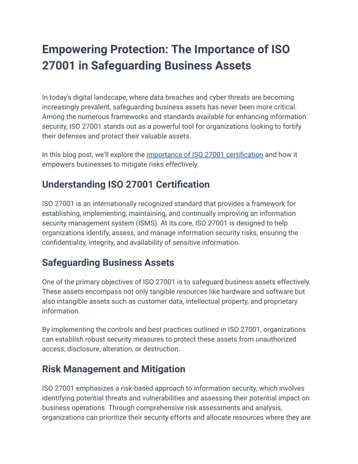 empowering protection the importance of iso 27001