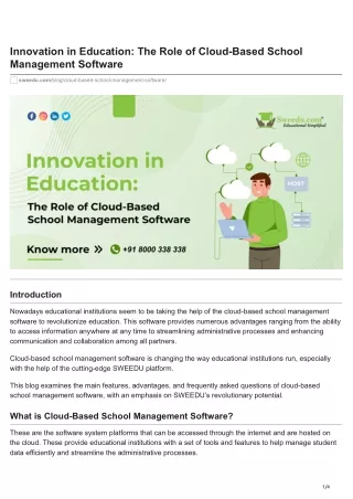 sweedu.com-Innovation in Education The Role of Cloud-Based School Management Software