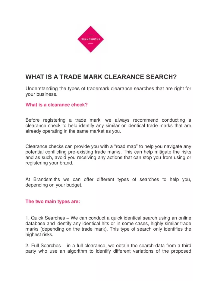 what is a trade mark clearance search