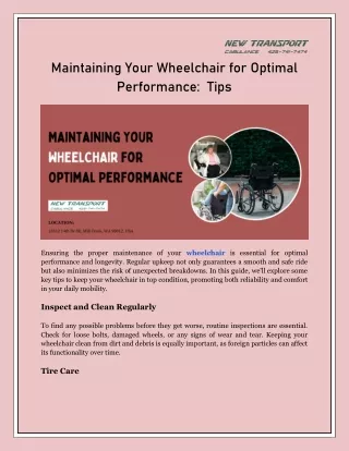 Maintaining Your Wheelchair for Optimal Performance:  Tips