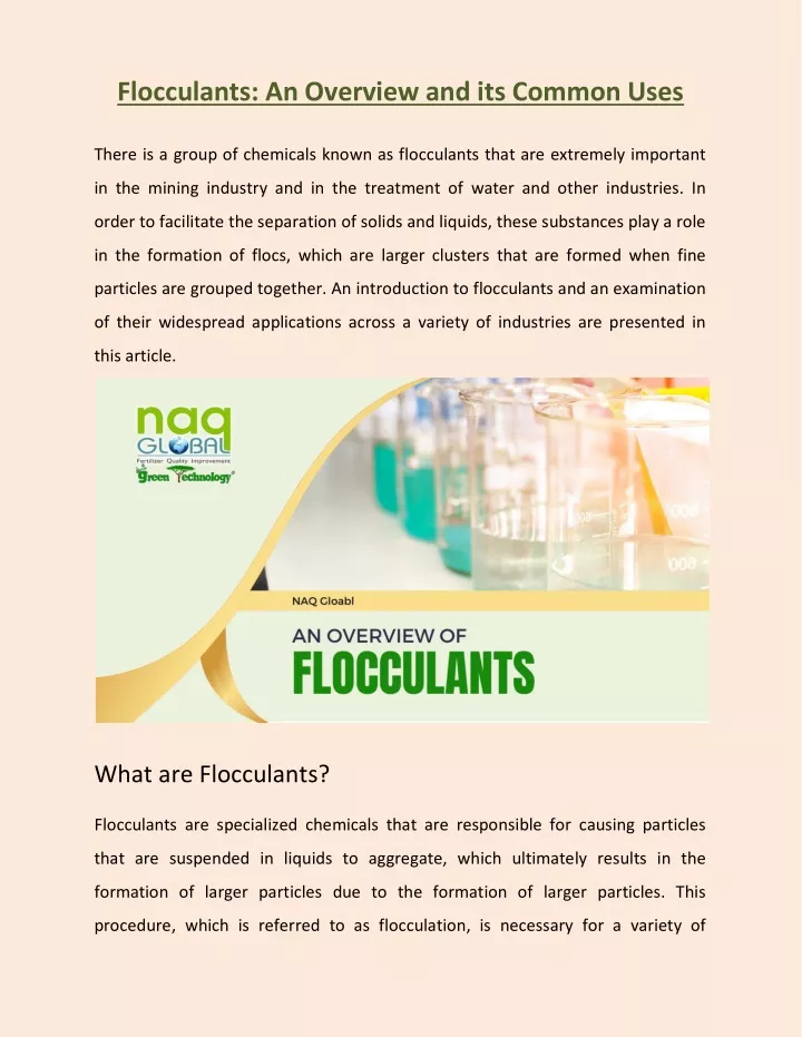 flocculants an overview and its common uses