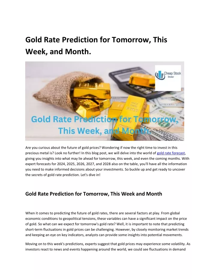 gold rate prediction for tomorrow this week
