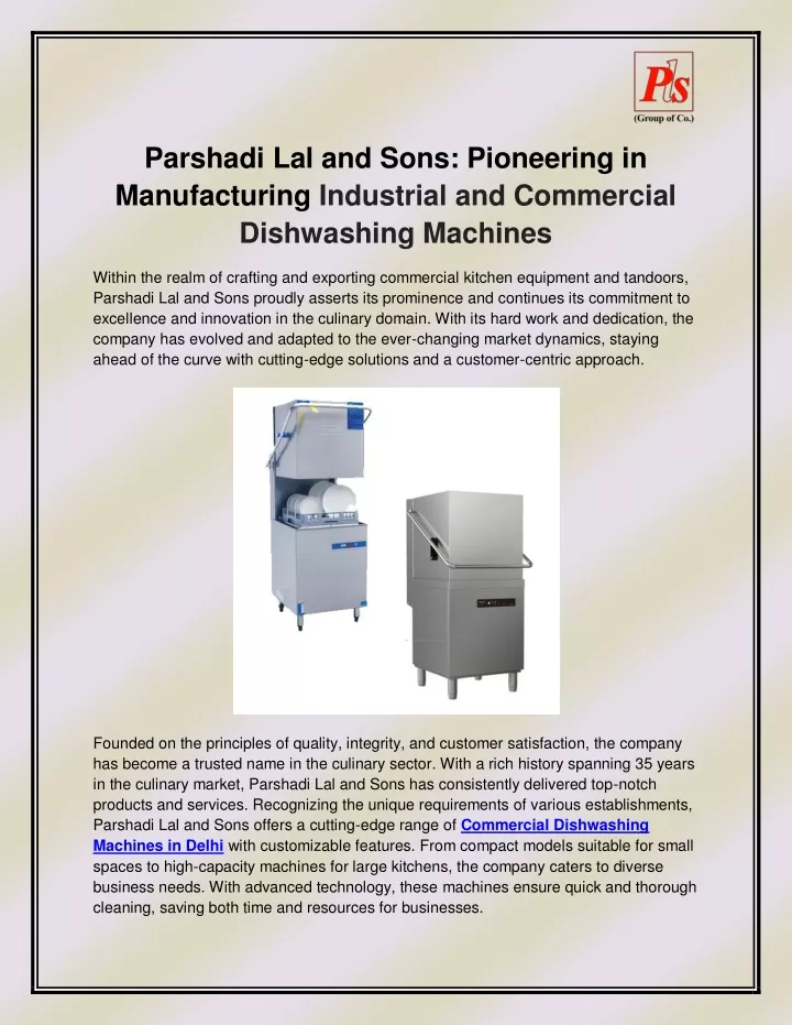 parshadi lal and sons pioneering in manufacturing