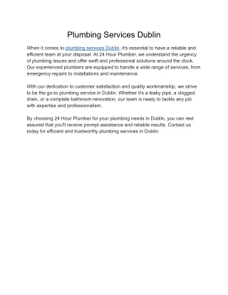 Plumbing Services Dublin