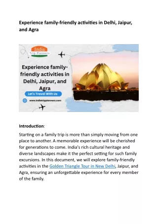 Experience family-friendly activities in Delhi, Jaipur, and Agra