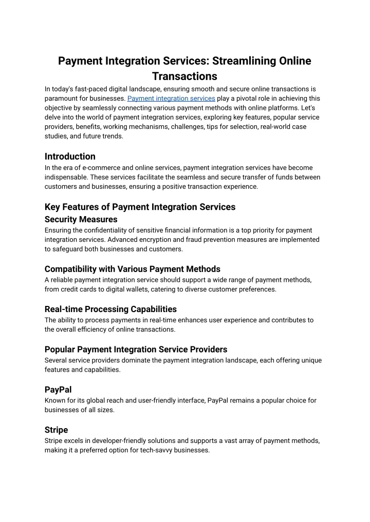 payment integration services streamlining online