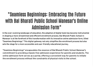 "Seamless Beginnings: Embracing the Future with Bal Bharati Public School Manesar's Online Admission Form"