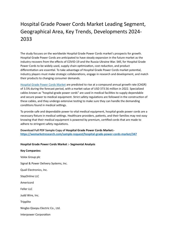 hospital grade power cords market leading segment