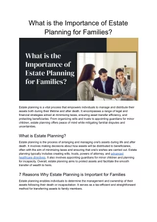 What is the Importance of Estate Planning for Families