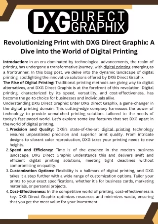 Revolutionizing Print with DXG Direct Graphix A Dive into the World of Digital Printing