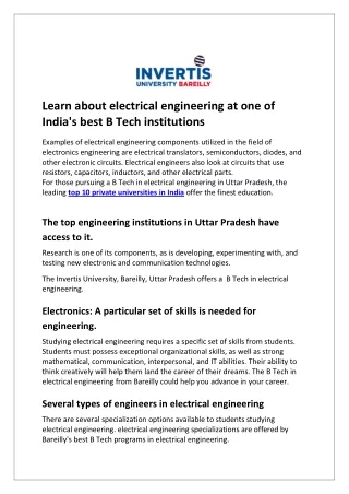 Learn about electrical engineering at one of India's best B Tech institutions