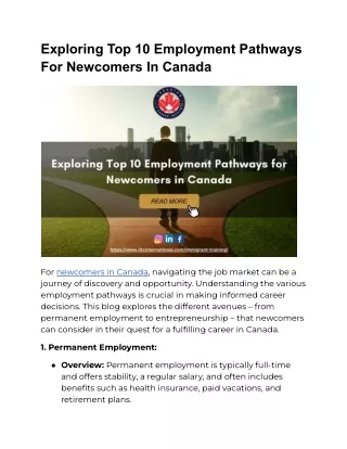 Exploring Top 10 Employment Pathways For Newcomers In Canada