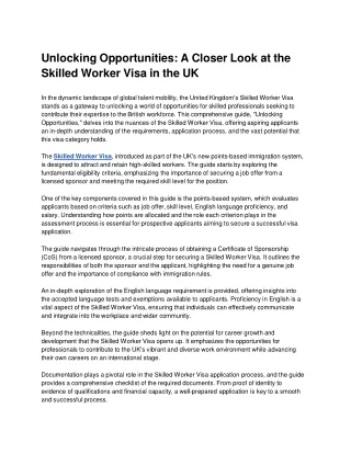 Unlocking Opportunities: A Closer Look at the Skilled Worker Visa in the UK