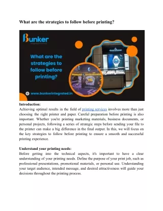 What are the strategies to follow before printing_Bunker Integrated
