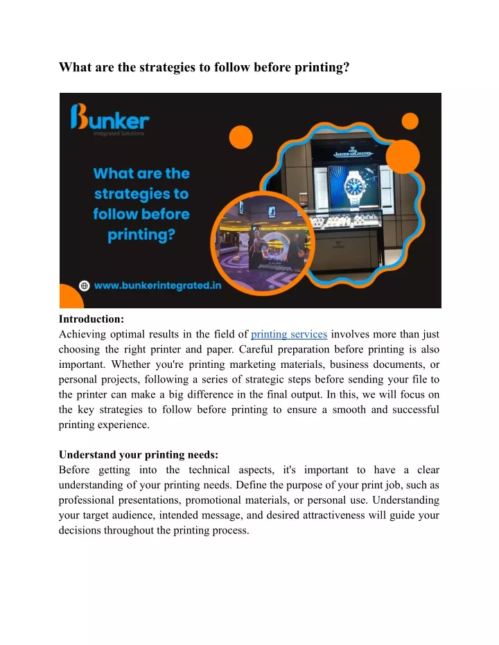 what are the strategies to follow before printing