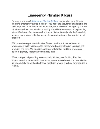 Emergency Plumber Kildara