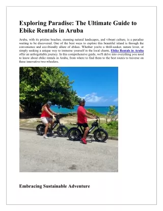 Exploring Paradise: The Ultimate Guide to Ebike Rentals in Aruba