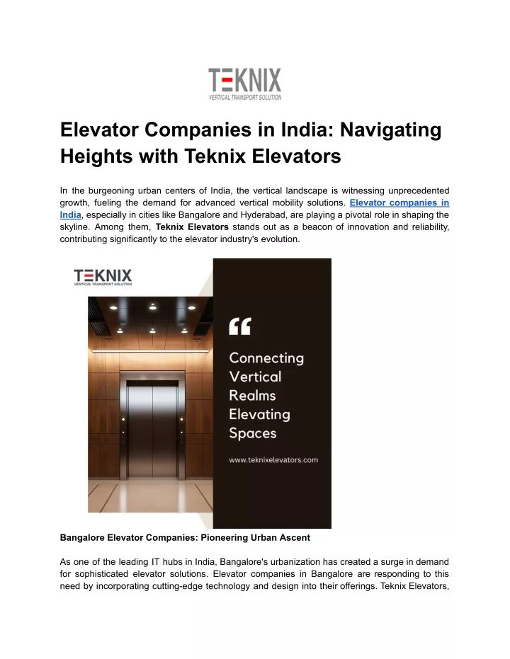 elevator companies in india navigating heights