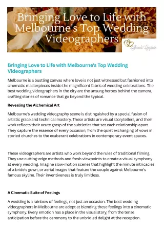 Bringing Love to Life with Melbourne's Top Wedding Videographers