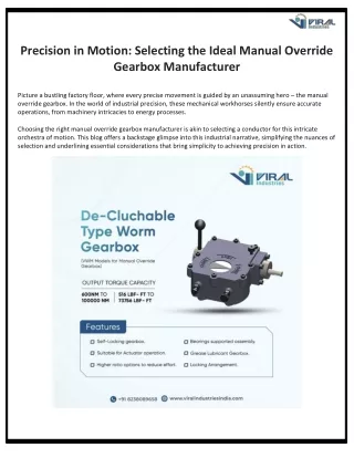 Precision in Motion: Selecting the Ideal Manual Override Gearbox Manufacturer