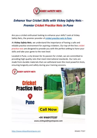 Premium Cricket Practice Nets in Pune - Vickey Safety Nets