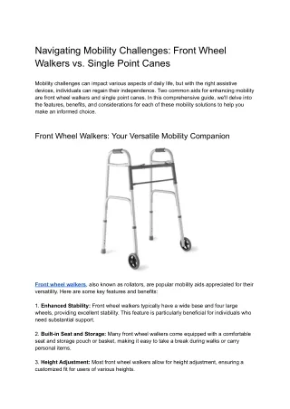 Navigating Mobility Challenges_Front Wheel Walkers vs. Single Point Canes