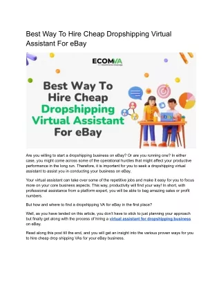 Best Way To Hire Cheap Dropshipping Virtual Assistant For eBay