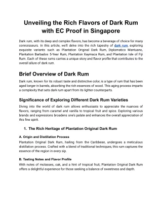 Unveiling the Rich Flavors of Dark Rum with EC Proof in Singapore