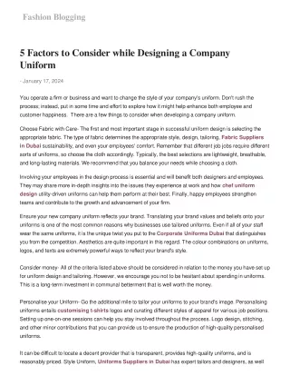 5 Factors to Consider while Designing a Company Uniform