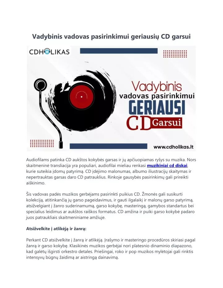 vadybinis vadovas pasirinkimui geriausi cd garsui