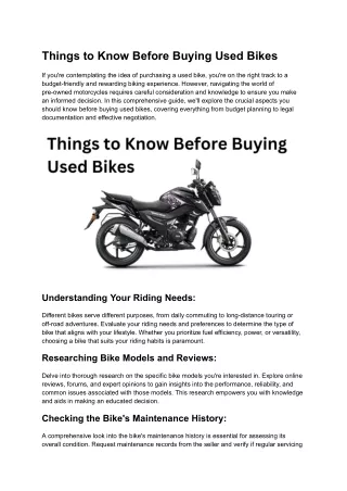 Things to Know Before Buying Used Bikes