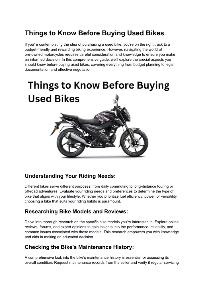 things to know before buying used bikes