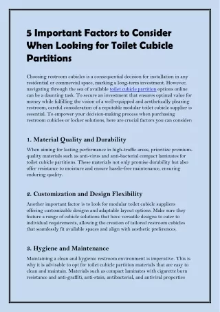 5 Important Factors to Consider When Looking for Toilet Cubicle Partitions