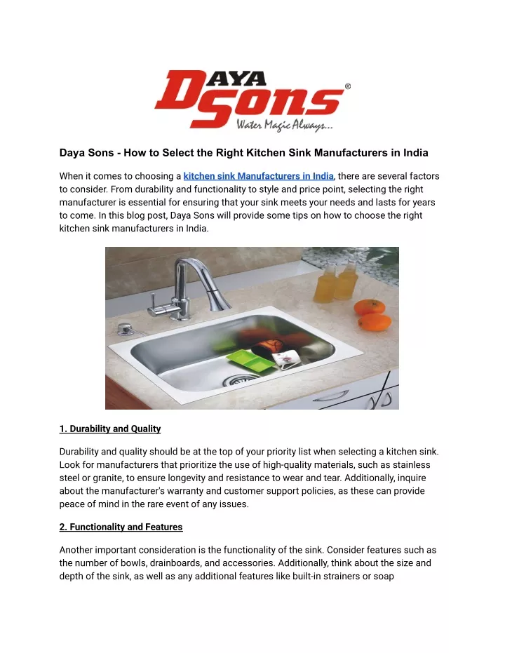 daya sons how to select the right kitchen sink