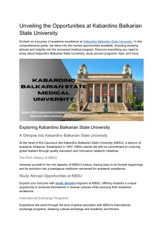 Unveiling the Opportunities at Kabardino Balkarian State University